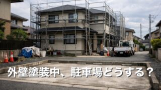 外壁塗装工事中で駐車場が使えない日本の戸建て住宅