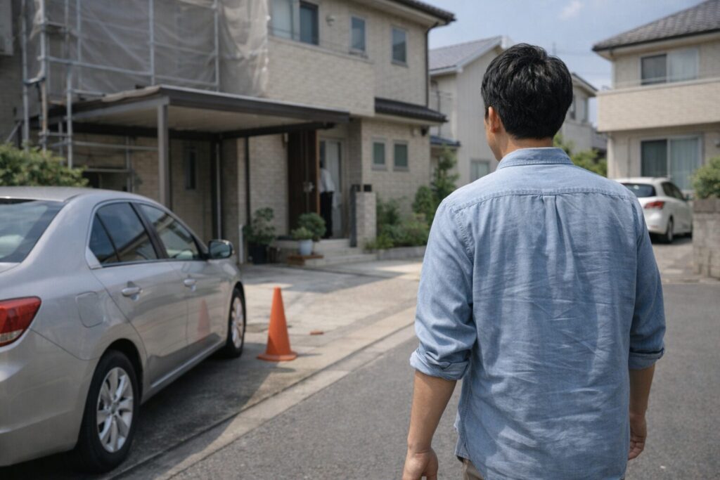 外壁塗装工事中に代替駐車場を利用するイメージ