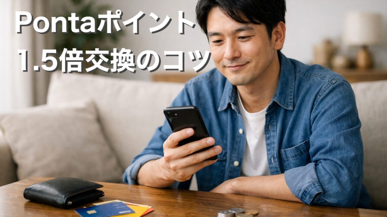 スマートフォンでポイント管理をする日本人男性