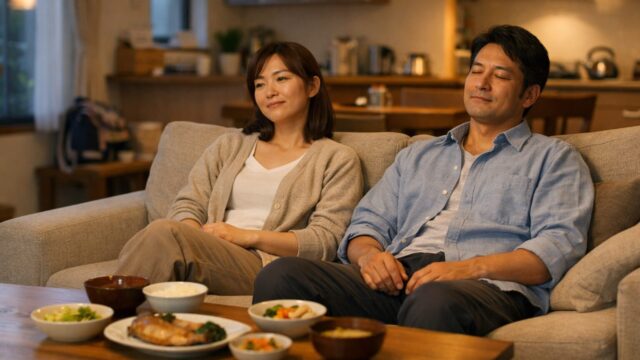 冷凍宅配弁当が合わなかった共働き家庭の夕方のリビングの様子