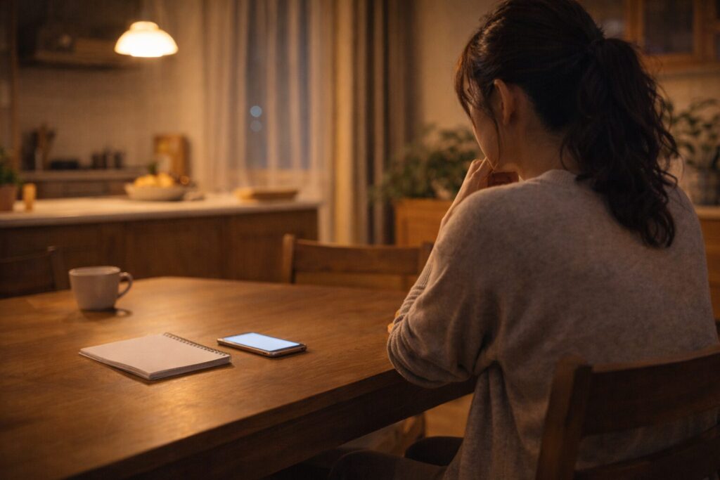 ヨシケイをやめた理由について静かに考えている日本の家庭のダイニング