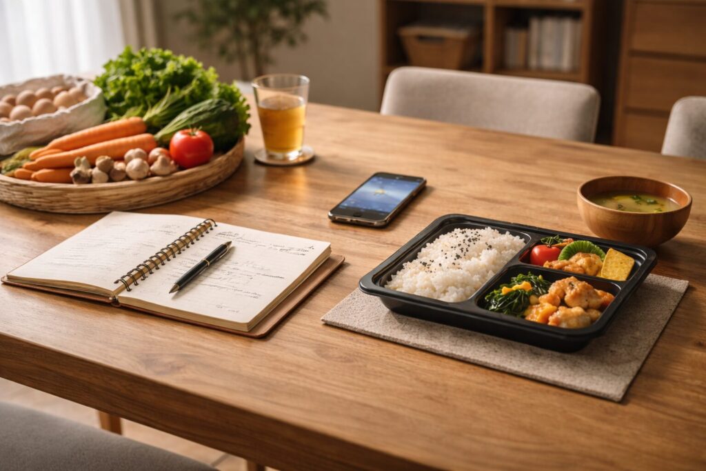 宅配食と食材宅配のどちらを選ぶか考えるイメージ写真