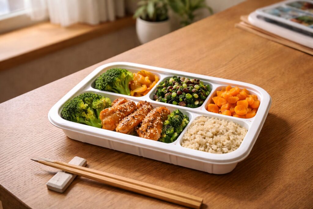 栄養バランスを考えて作られた冷凍弁当のイメージ