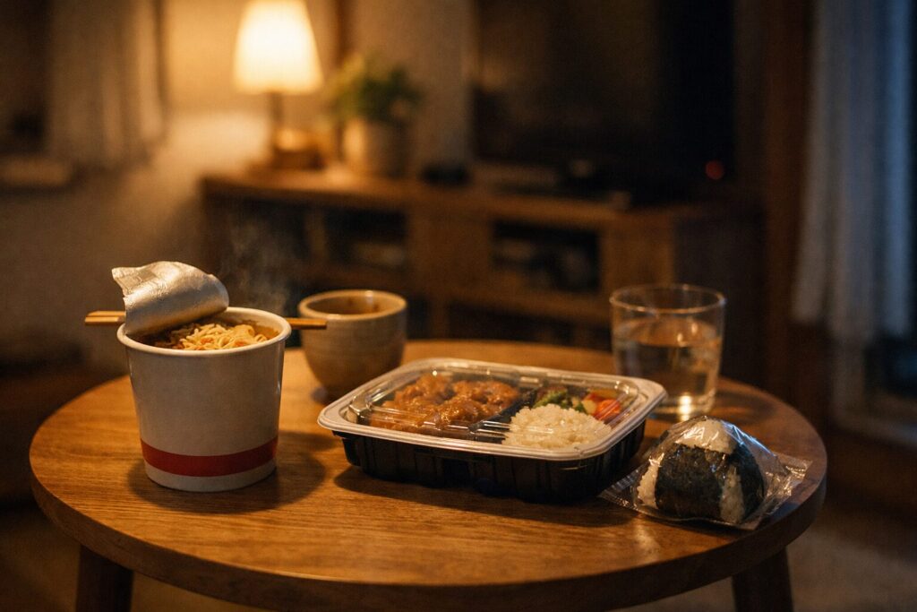 忙しい日に簡単な食事で済ませているイメージ