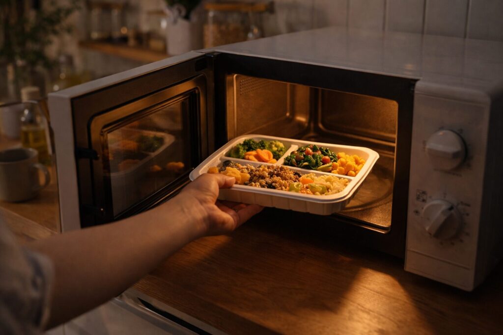 電子レンジで温める冷凍弁当のイメージ