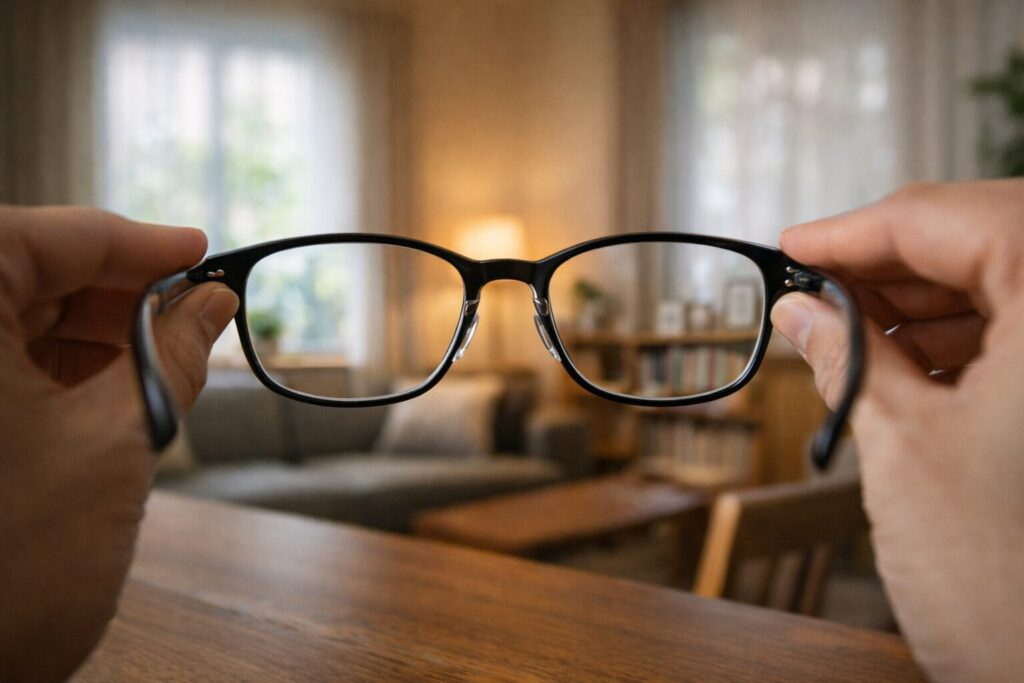 メガネ越しに視界を確認しているイメージ