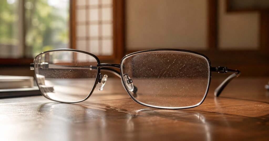 メガネのレンズに付着したホコリや花粉