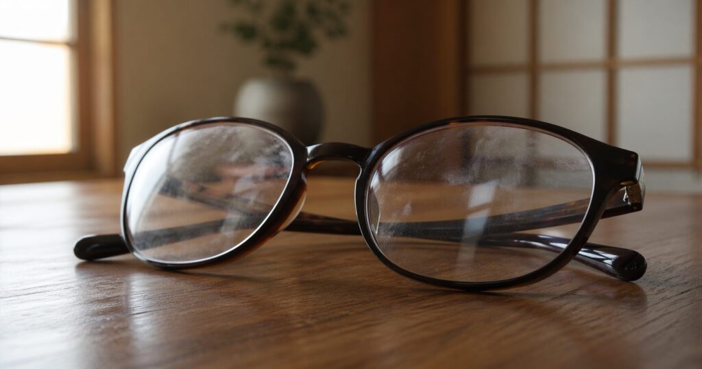 メガネのレンズに付いた指紋や皮脂汚れ