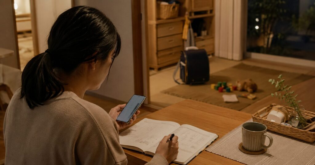 30代子育て家庭がスマホ代を確認する様子