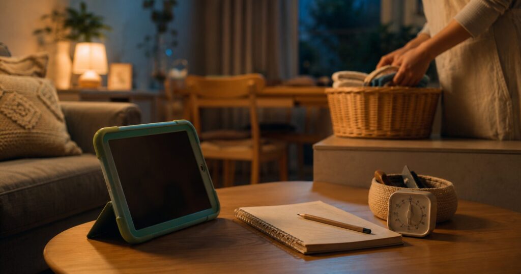 親が子どもの家庭学習を見守るイメージ