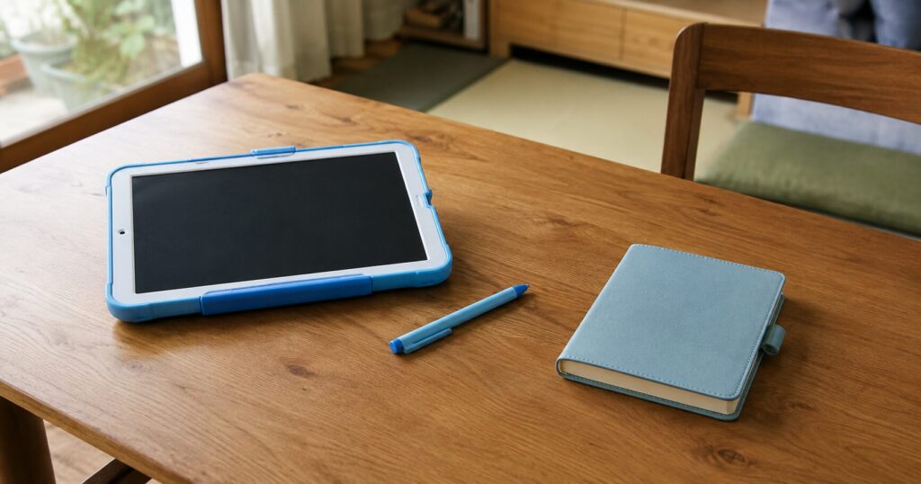 紙教材を増やさずタブレットで家庭学習するイメージ