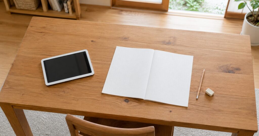 タブレット学習と紙教材を比較するイメージ