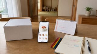 誕生日ケーキの予約時期を家族で考えるテーブル風景