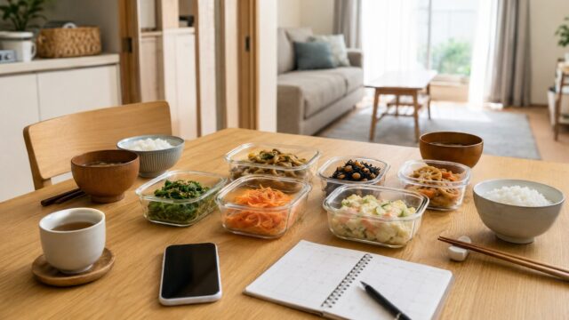 共働き家庭の夕食準備をラクにする冷蔵お惣菜と食卓のイメージ