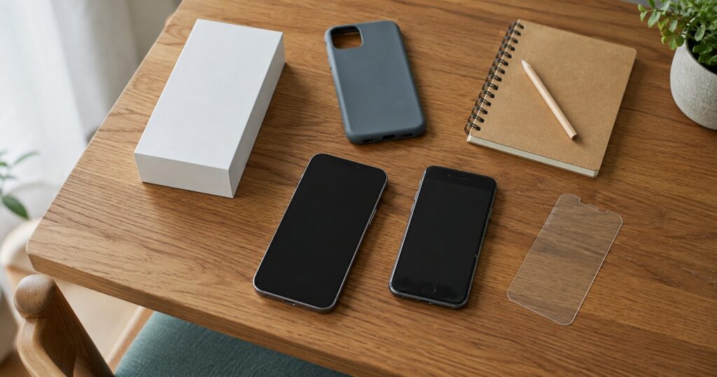 子どもの初スマホに新品と中古スマホを比較するイメージ