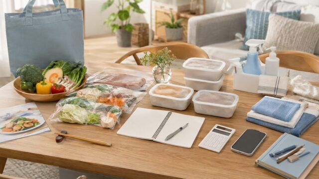 共働き家庭の時短サービス比較をイメージしたダイニングテーブル