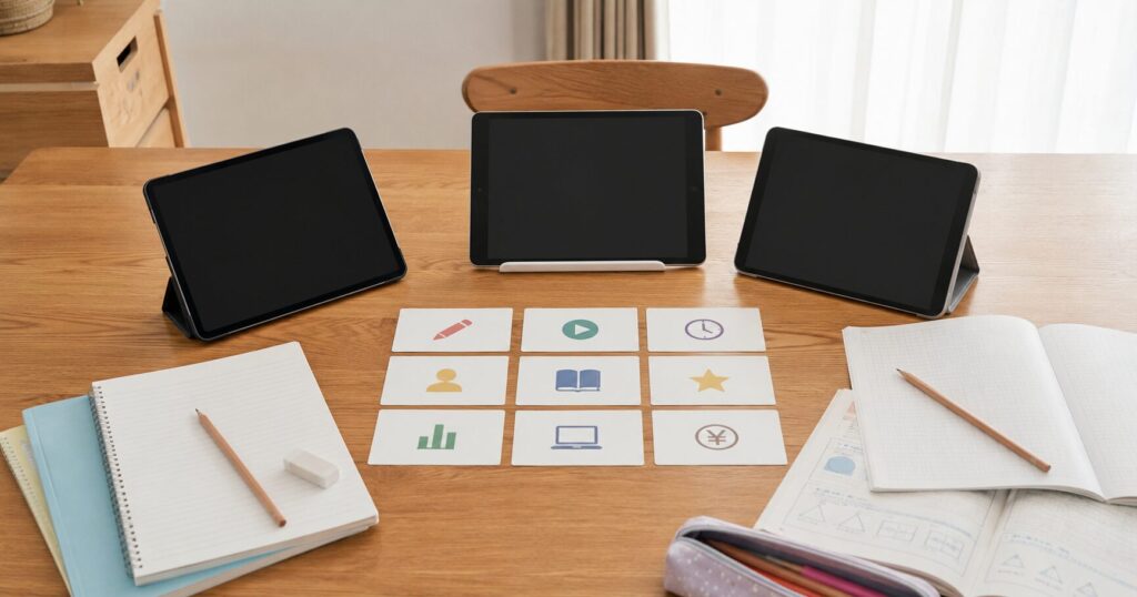 小学生向け通信教育を比較するタブレットと学習ノート
