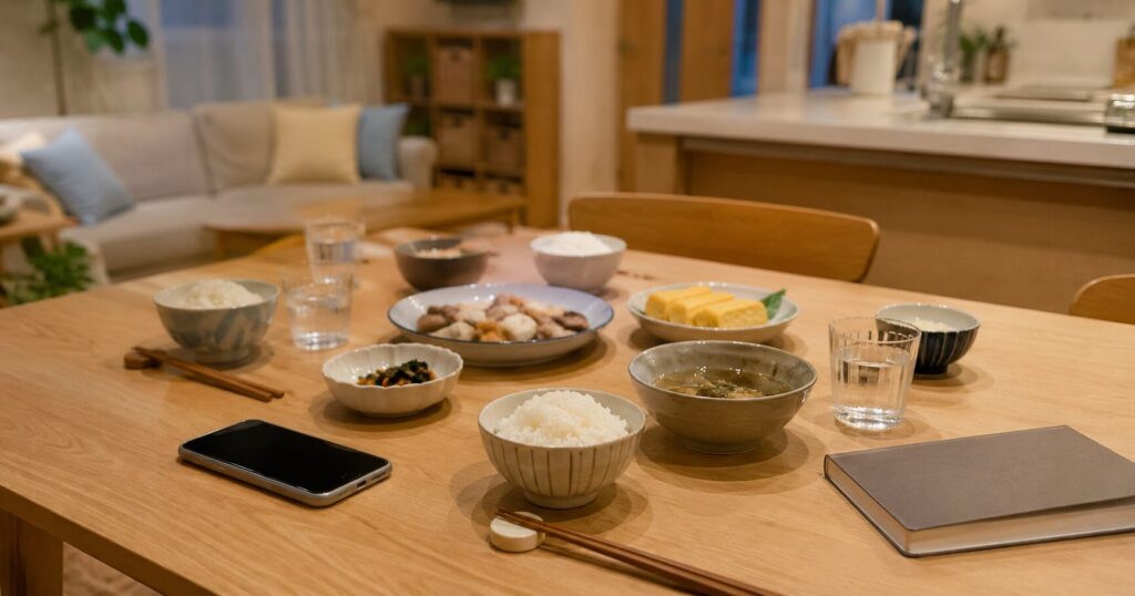 夕飯準備の負担が減って落ち着いた家庭の食卓