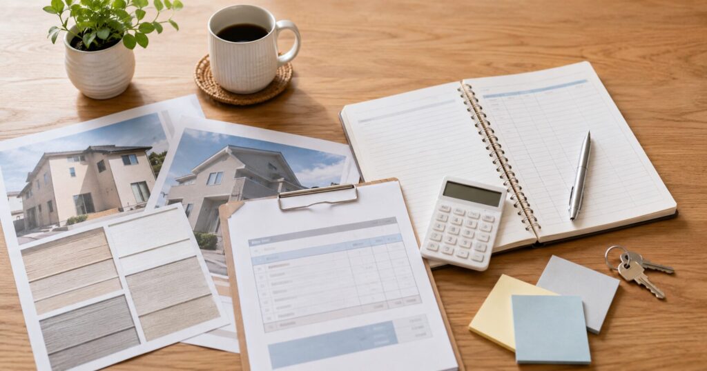 外壁塗装の費用相場を家計簿で確認する様子