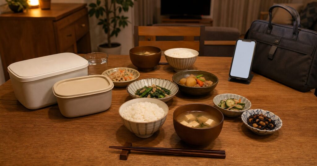 疲れた平日に宅配食を使って夕食準備をラクにする食卓