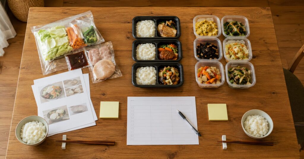 ヨシケイのミールキット、冷凍弁当、冷蔵惣菜を比較する食卓