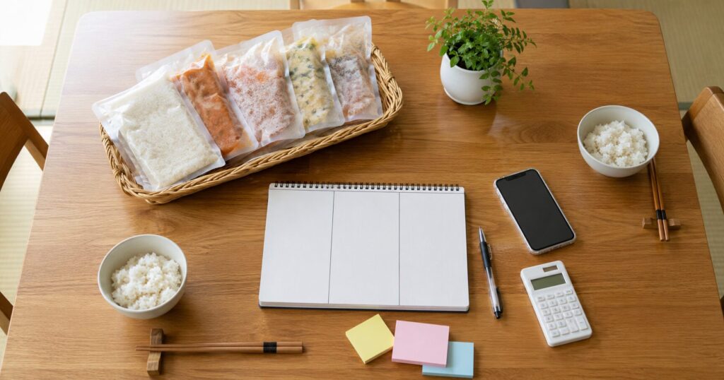 モグモを検討する前に料金や注意点をチェックするノートと冷凍幼児食
