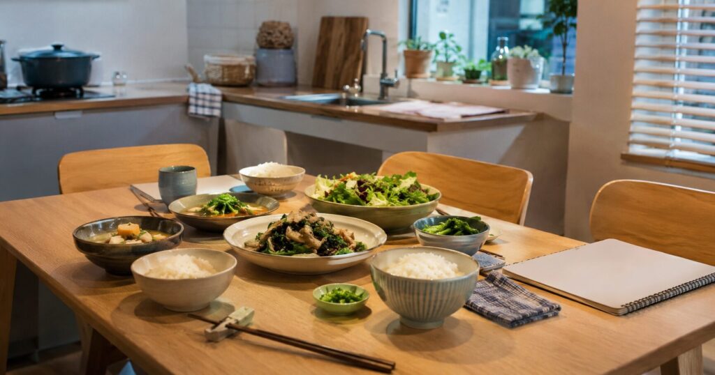 らでぃっしゅぼーやの野菜を使った夕食後の落ち着いた食卓