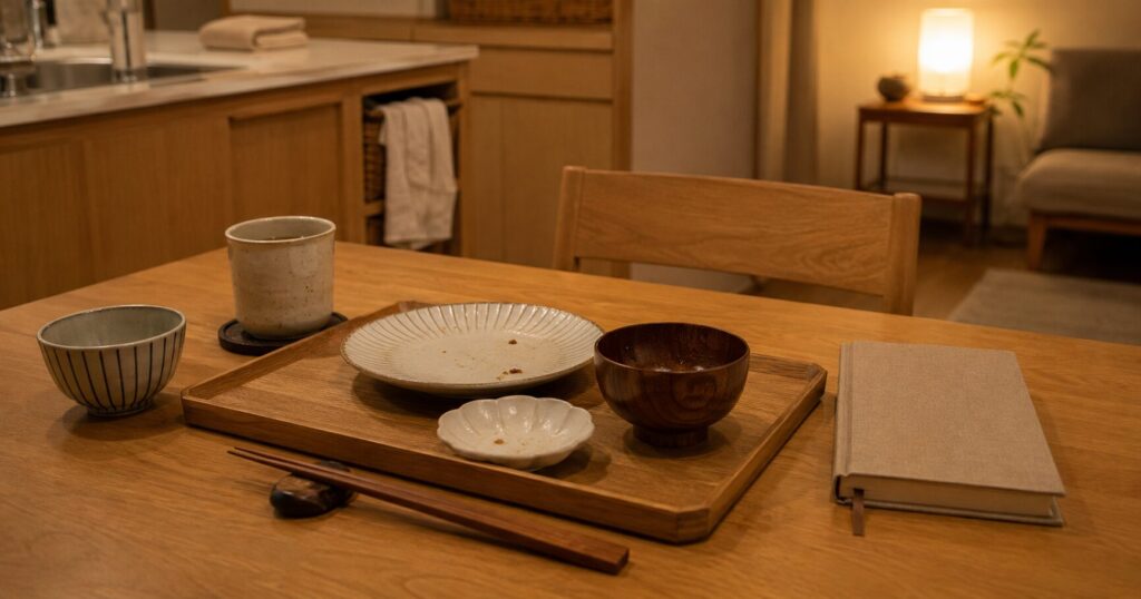 宅配食で夕食準備の負担が減った食卓イメージ