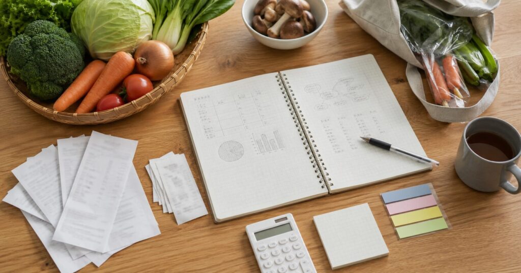 食材宅配が高いと感じる理由を家計簿と買い物メモで整理するイメージ