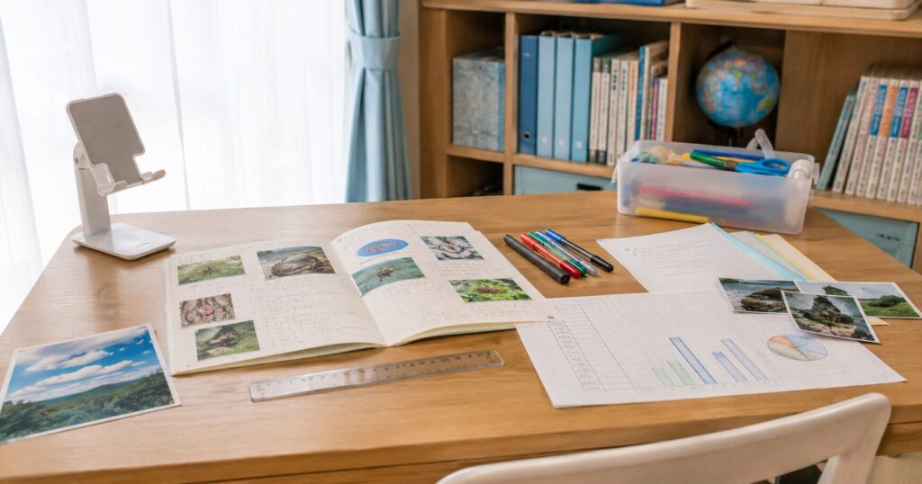 自由研究をノートにまとめる作業のイメージ