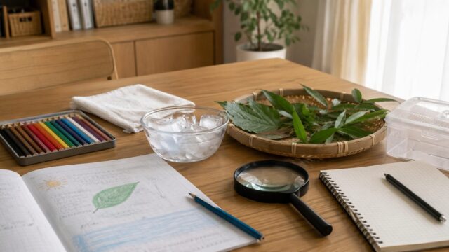 小学生の夏休み自由研究を親子で準備するイメージ