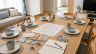 完全分離型二世帯住宅を検討する家族のダイニングテーブル
