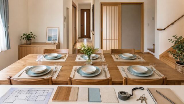 妻の実家での二世帯同居とリフォームを考える6人家族の食卓