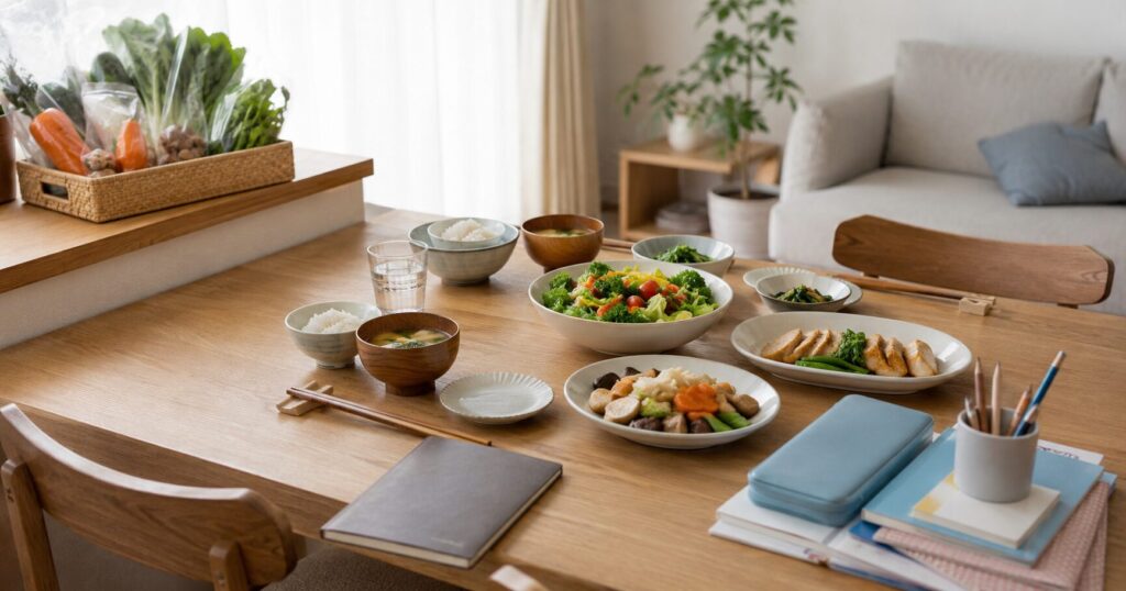 食材宅配を活用して落ち着いた夕飯時間を過ごす家庭の食卓