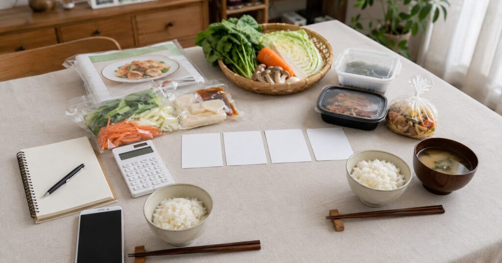 ヨシケイの費用と買い物の手間を家計ノートで比較する日本の家庭の食卓