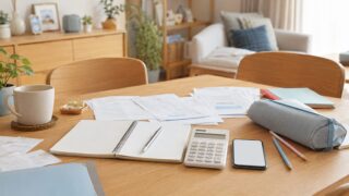 子育て家庭の固定費と変動費を見直すための家計ノートと電卓