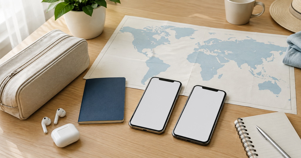 LINEMOとahamoの海外データ通信を比較するイメージ