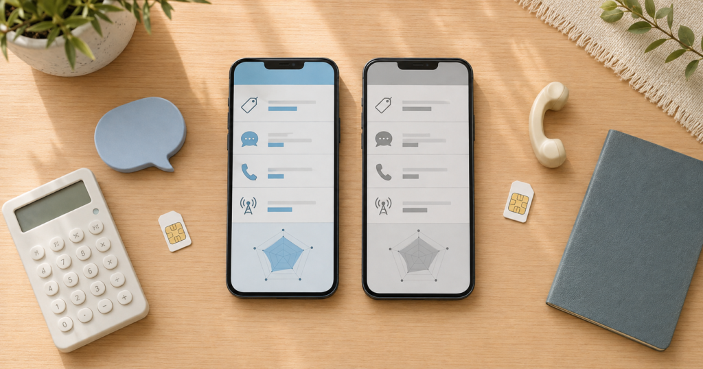 LINEMOとahamoの料金・通話・サービスを比較するイメージ