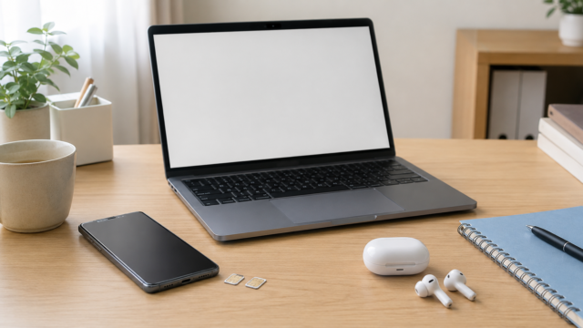楽天モバイルとmineoを比較するスマートフォンと2枚のSIMカード
